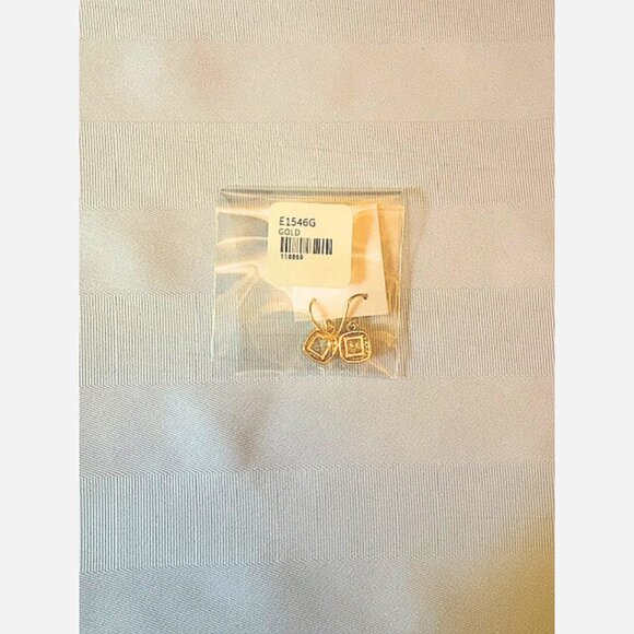 Square CZ Drop Earrings – Gold Plated with Pavé Edge - Picture 5 of 5